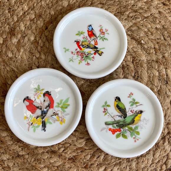 Vintage Other - Vintage White Porcelain Colorful Bird Coasters Lot